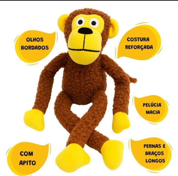 Kit 3 Brinquedo de Cachorro Pelúcia Mordedor Macaco Sapo Porco Pet com Apito Som Bordado Interativo - Imagem 2