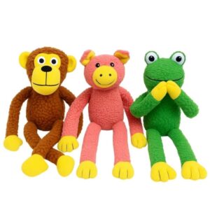 Kit 3 Brinquedo de Cachorro Pelúcia Mordedor Macaco Sapo Porco Pet com Apito Som Bordado Interativo