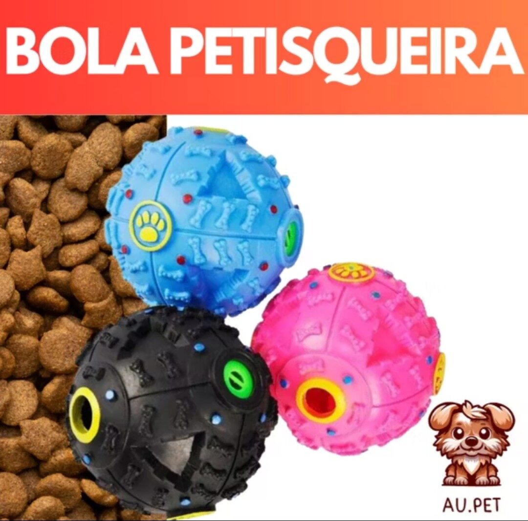 Bola Interativa Brinquedo Pet c/ Porta Petisco Comedouro Ração para Cachorro com Apito Som